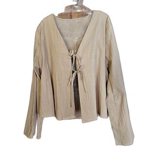 Vilalatfan Women's XL Tan Tie Front Cardigan Top NWT Boho Lightweight